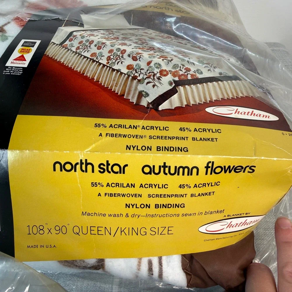 Vintage Chatham North Star Autumn Flowers Blanket Queen King Satin Edge Floral
